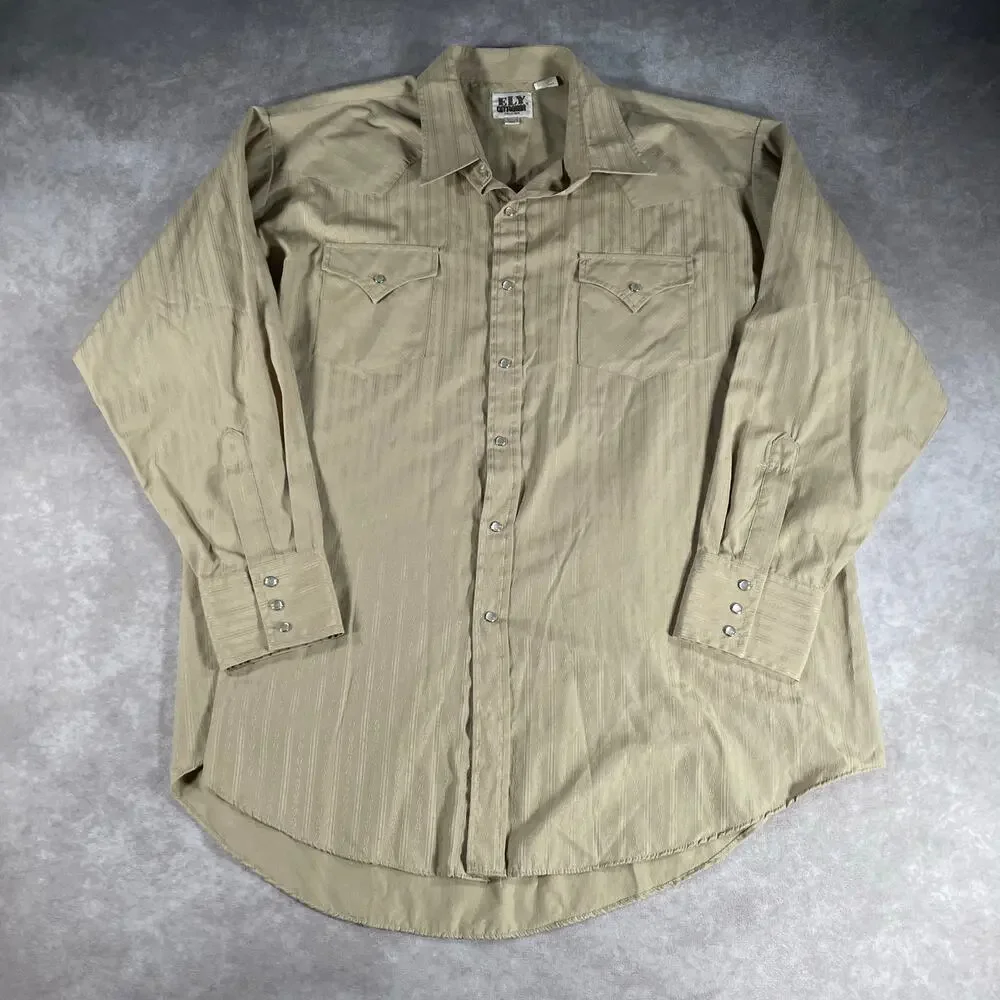 Vintage Ely Cattleman Tan Snap Long Sleeve Button Down 2XL